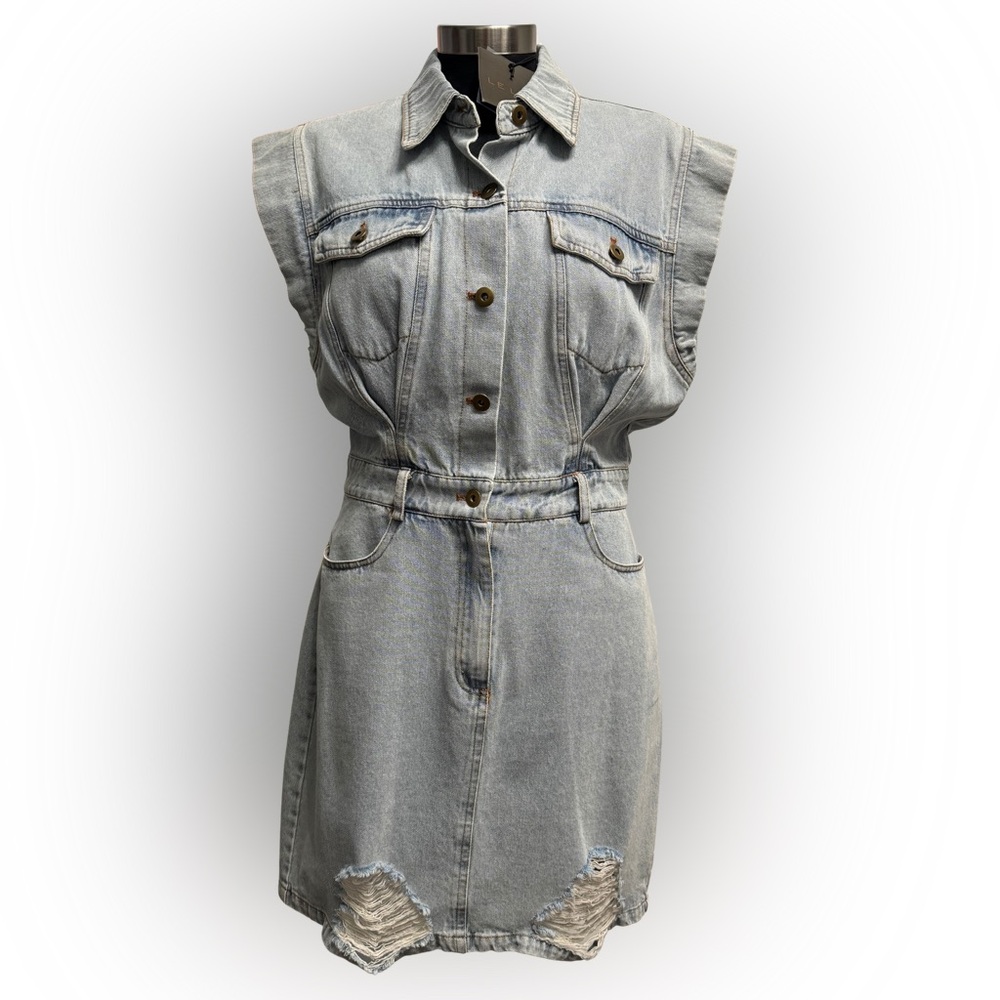 Le Lis Sleeveless Distressed Denim Dress – Size M